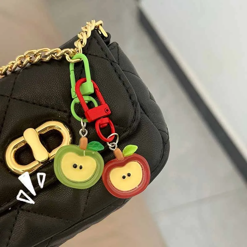 3Pcs Cute Cartoon Red Green Apple Keychain for Backpack Car Key Pendant Phone Hanging Decorative