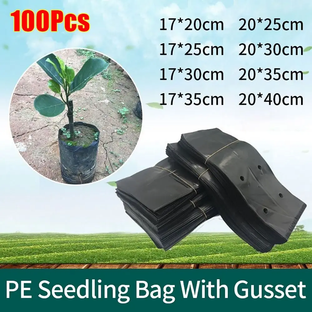 Bolsa para cultivo de plantas de vivero, maceta de plástico PE con orificio transpirable, para crecimiento de plantas, gruesa, negra, 100 piezas