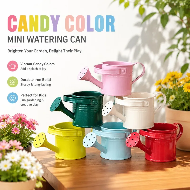 Candy Color Mini Watering Can, Creative Decorative Iron Flower Pot, Toy Watering Can for Children