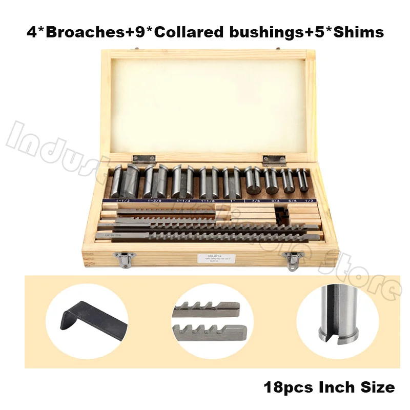 CNC Keyway Broaches Set 18pcs 1/2-1-1/2 Broach Bushing Shim Set Inch Sized High Speed Steel Cutting Tool New