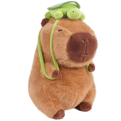 Pet Cute Capybara Plush with Turtle Backpack Kawaii Capibara Stuffed Aniamls Toys Keychain Bag Charms Gifts for Kids Brown 4.8