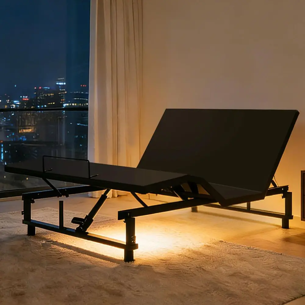 

King Size Electric Adjustable Bed with Remote, Foot Incline, LED Lights, USB Ports, Height-Adjustable Legs