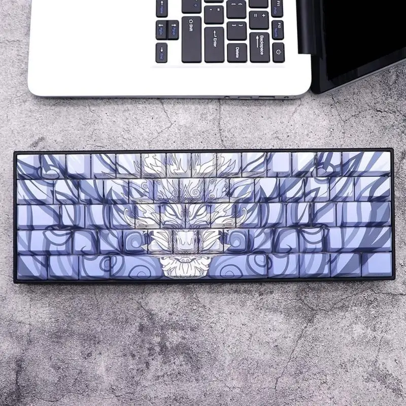R53C Ergonomic 136 PBT Keycap Set, Side Print with Dragon Theme for Programmer