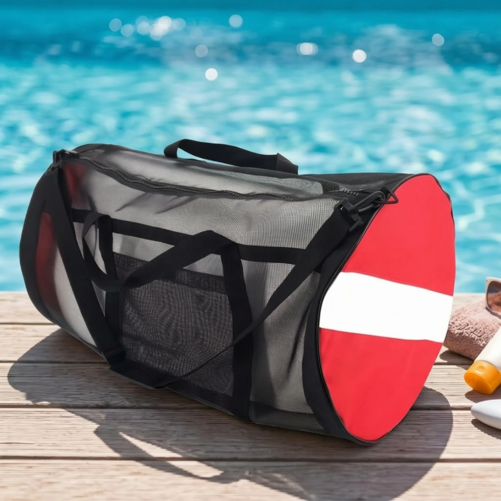 Mesh Duffel Bag with Shoulder Strap Collapsible Mesh Duffel Bag with Zipper Closure Breathable Lightweight for Scuba Divers