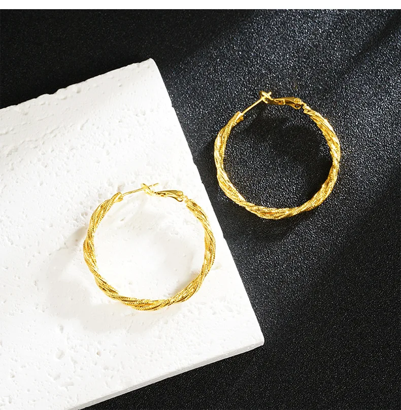 Luxury 24K 9999 Pure Gold real gold Double twist twist earring earrings women's earrings