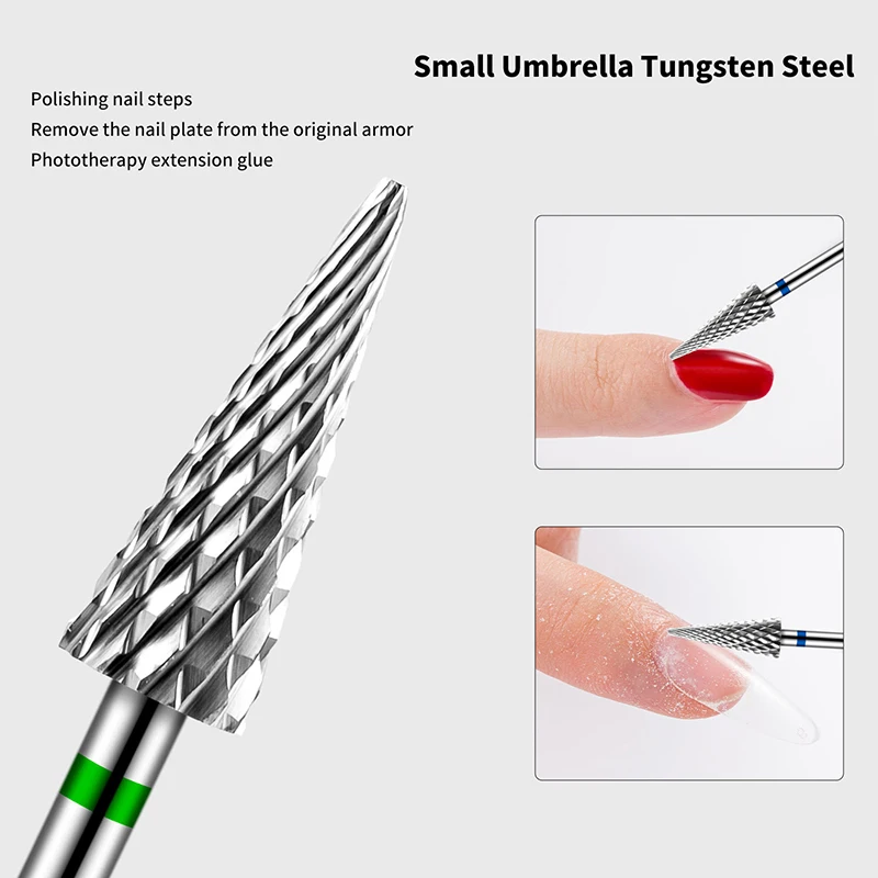 Tungsten Steel Milling Cutters For Manicure, Removing Gel Polish Nail Drill Bits Umbrella Shape Electric Equipment Tools