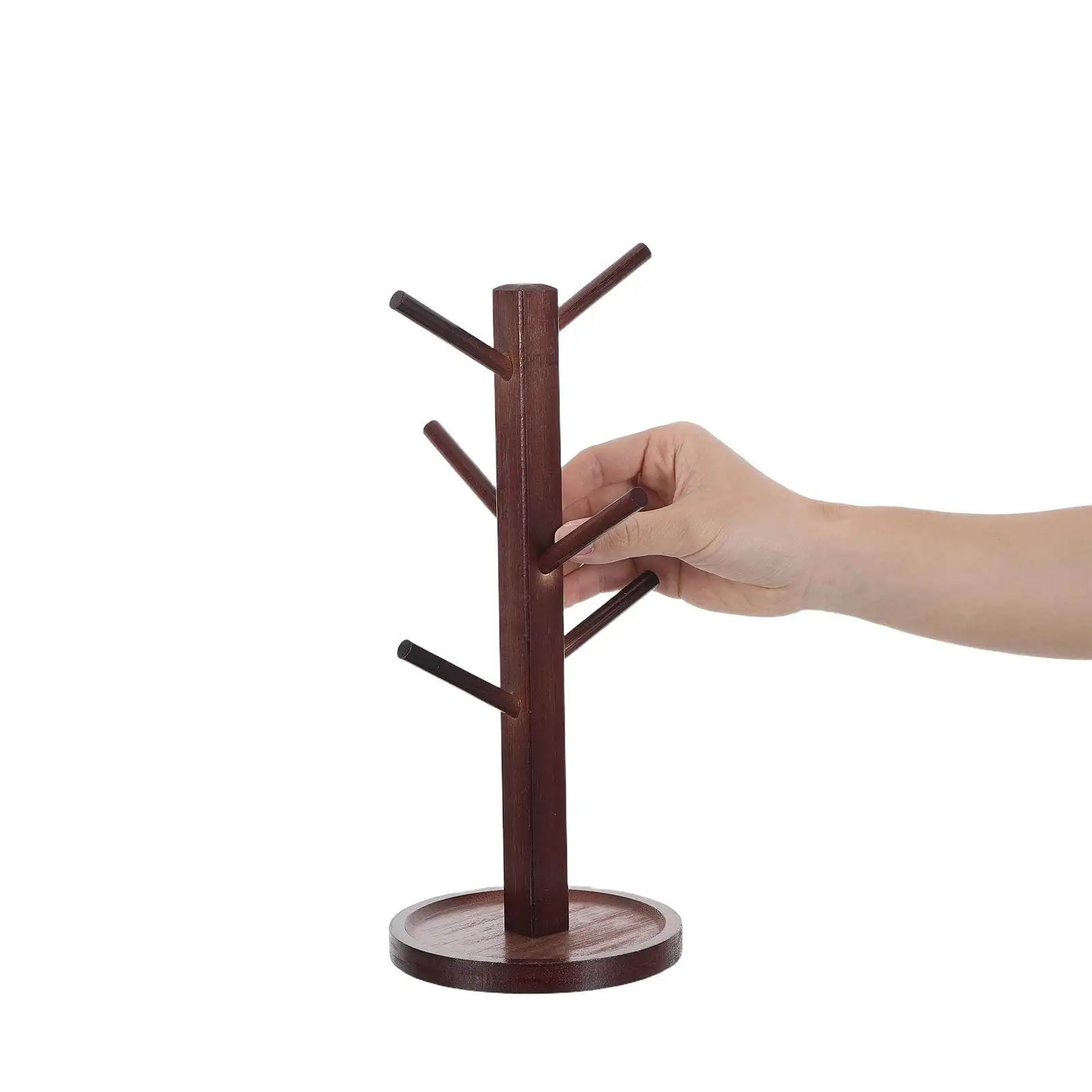 Bamboo Mug Tree Stand with 6 Hooks Space Saving Stable Coffee Cup Holder Counter Decorative Mug Organizer Kitchen Tabletop