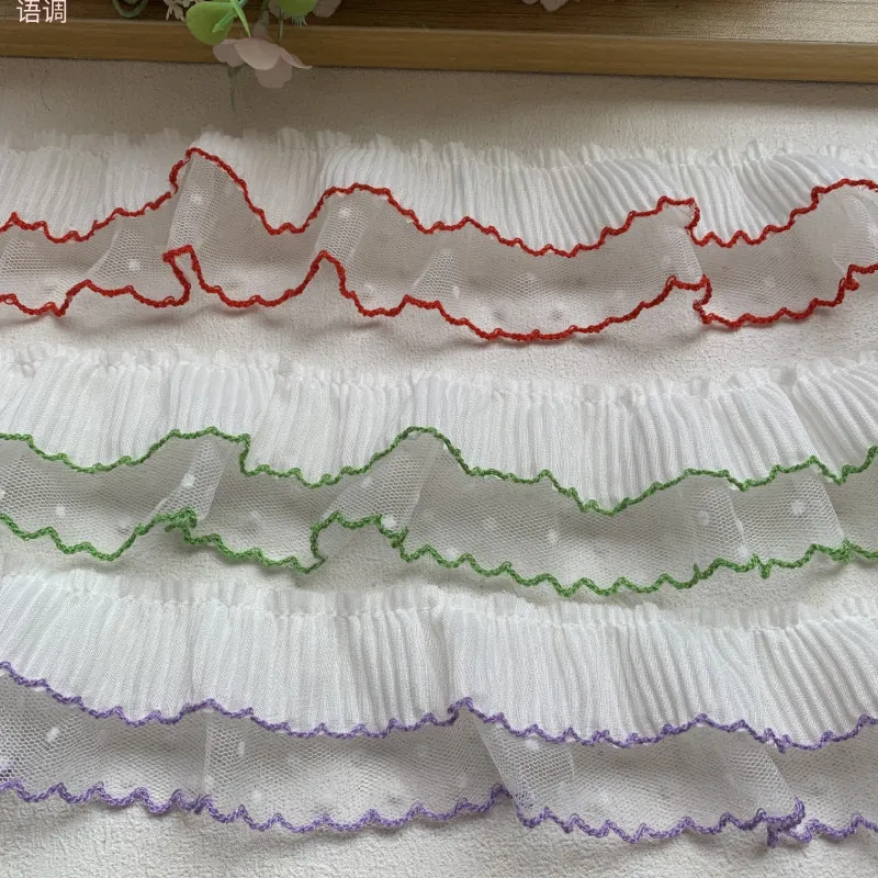 

Двухслойная плиссированная шифоновая ткань с флокированным сетчатым кружевом, 5,5 см, для поделок своими руками, отделки подола юбки, аксессуар для кукольной одежды