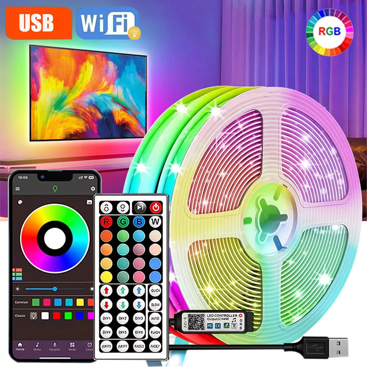5v usb adesivo rgb led tira de luz mudança de cor corda de gelo iluminação de natal fita led 1m 15 m 20 metros tv led backlight banda
