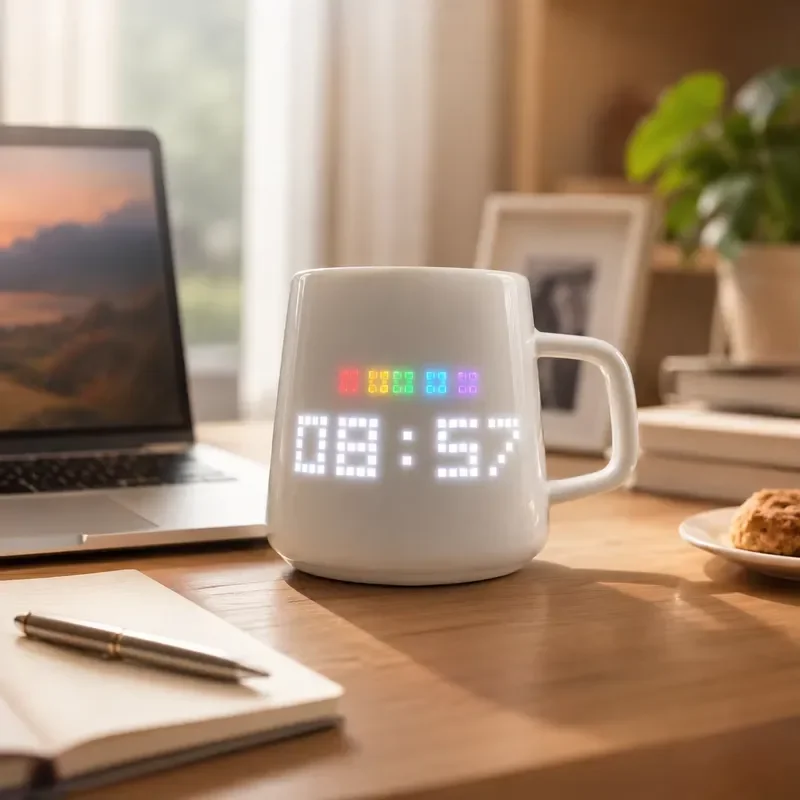 Smart LED Coffee Mug with Temperature Display and Pixel Art Water Level Reminder Rechargeable 600mAh Cup with Mini Game