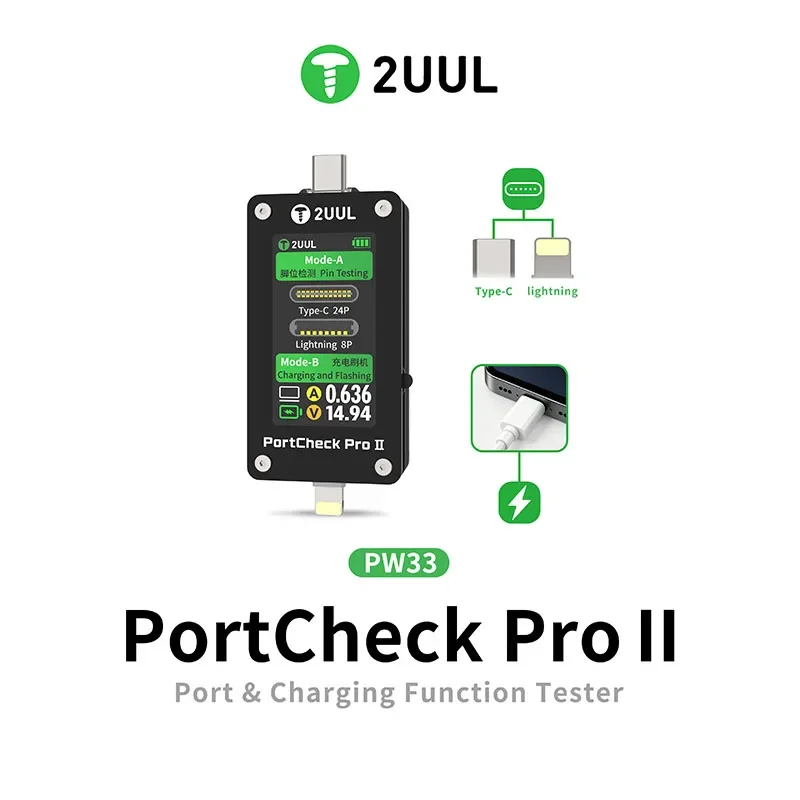 2UUL PW33 PortCheck Pro II Charge Port 2 in 1 Function Tester Real-Time Type-C Charging Monitor Tester