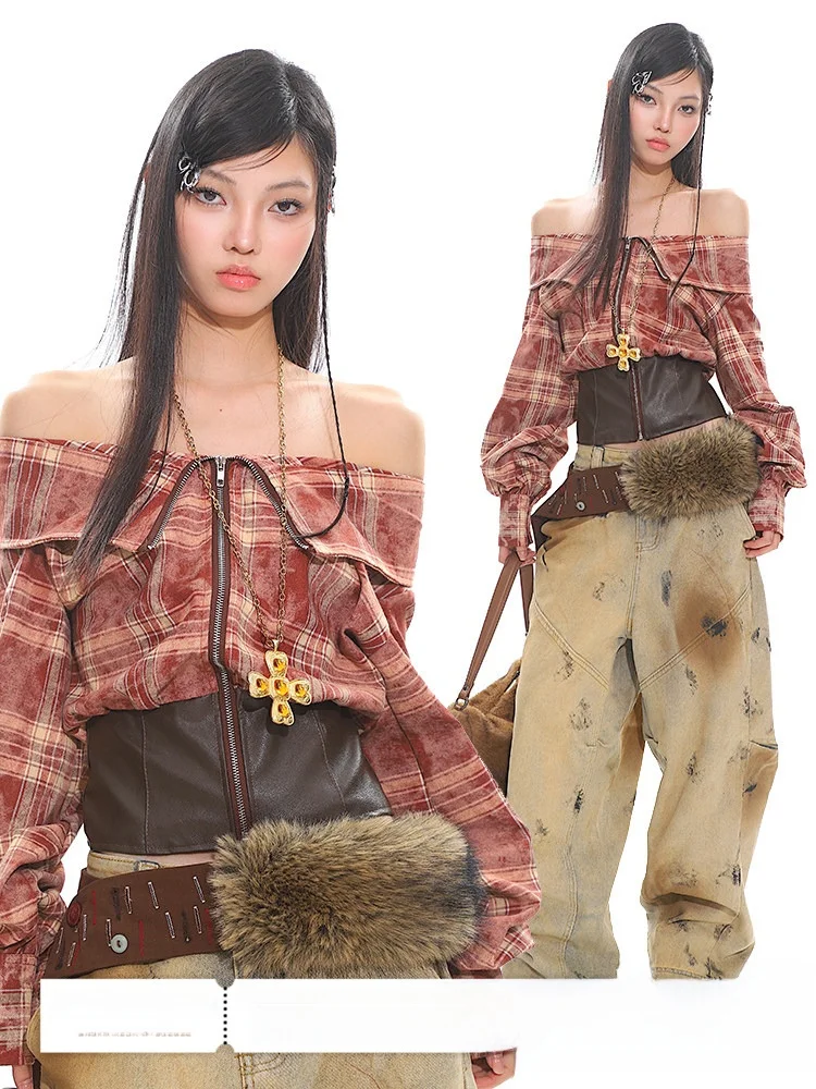 

Женская ретро-юбка Uncmhisex из состаренной кожи с лоскутным шитьем, на одно плечо, с молнией, с завышенной талией, длинным рукавом, облегающая