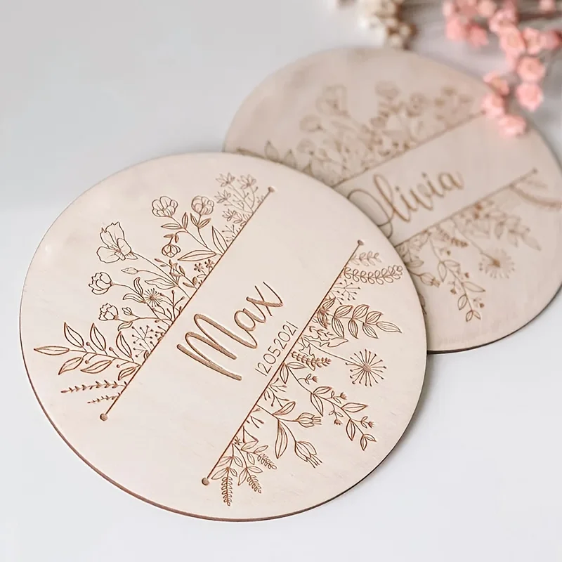 Personalized Floral Engraved Name Plaque, Custom Round Wooden Sign, Home Wall Decor, Meaningful Gift view 4