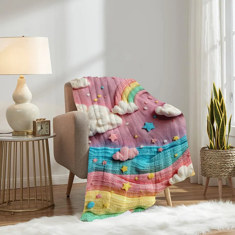1pc Seaside Painting Pattern Flannel Blanket, Lightweight And Soft Blanket, Gift Blanket for Family And Friends. Mother'S Day, F