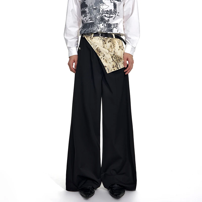 Luzhen dupla camada falsa design de duas peças retalhos bainha calças casuais masculinas streetwear 2025 calças elegantes originais jy3932