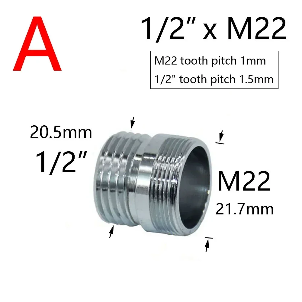 Acoplador de grifo de agua plateado de latón 1/2 a M16 M18 M20 M22 M24 M28, accesorios de conector de rosca para burbujeador de cocina y baño