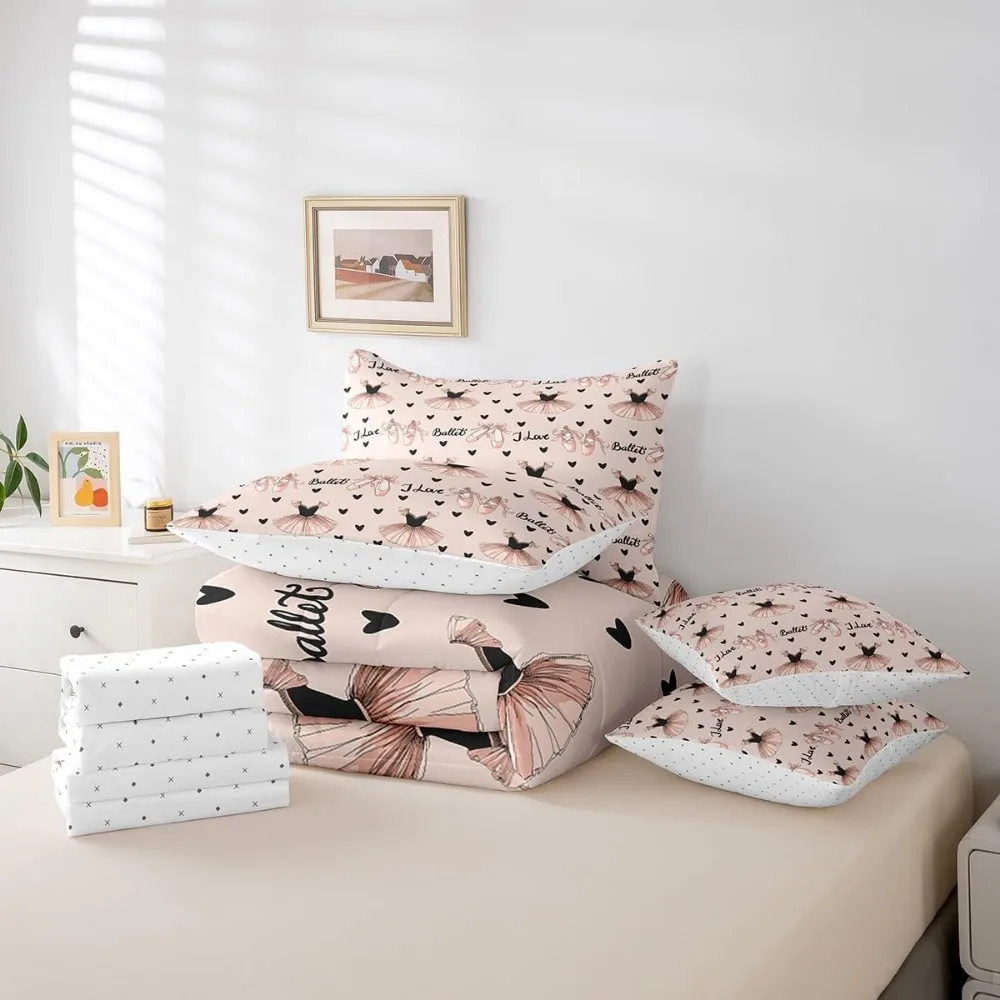 Feelyou باليه بالحجم الكامل - طقم سرير مكون من 7 قطع في حقيبة فستان باليه سرير في مجموعة للأولاد والبنات أطقم سرير رقص أنيقة مع شركة #6