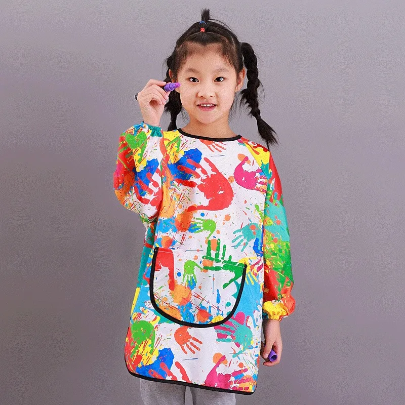 Toddler Waterproof Art Smock with Long Sleeve, Kids Painting Drawing Apron, Baby Eating Bib for Girls