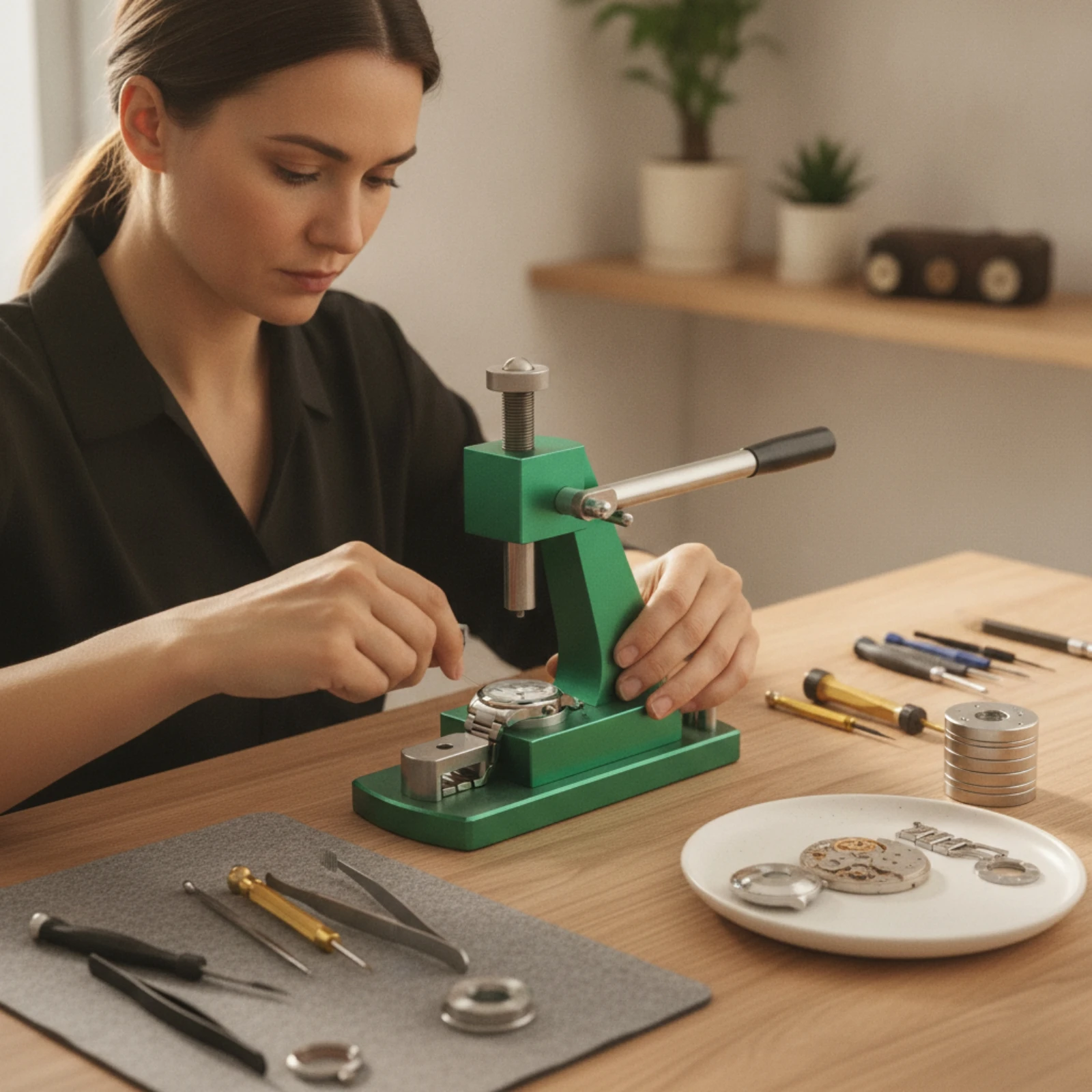 Watch Case Press Manual Watch Back Closer Tool Professional Universal for Watchmakers, Workbench