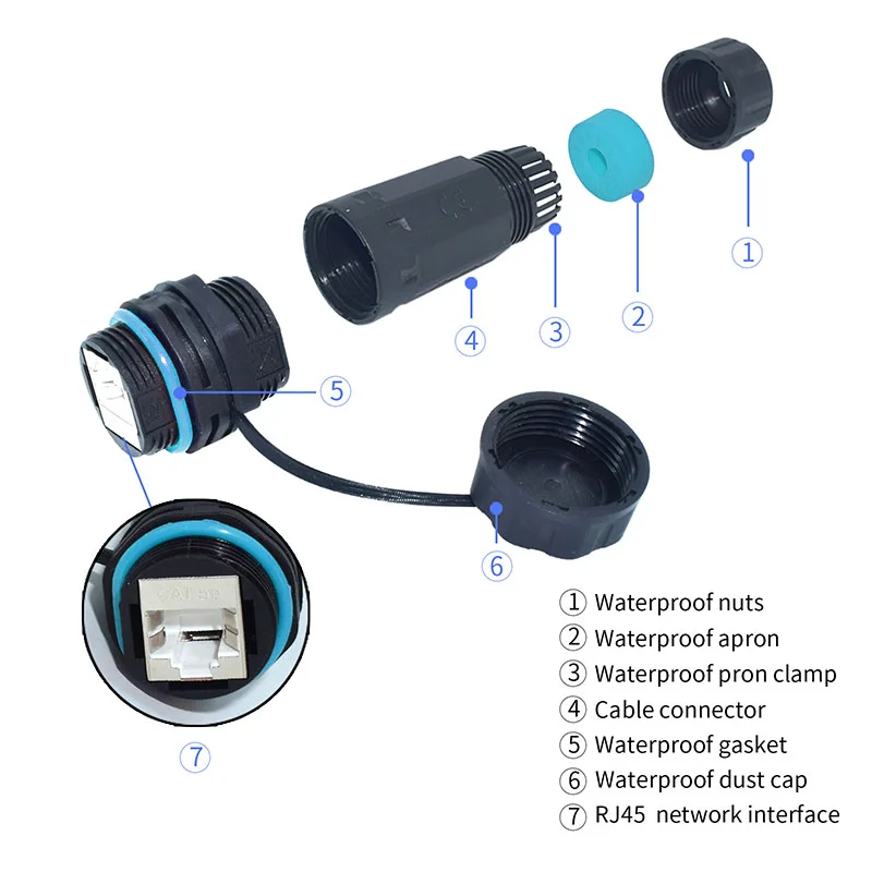 Linkwylan Panel Faceplate Mountable M23 Cat6 Shielded IP68 Waterproof RJ45 Connector Outdoor Network LAN Cable Extension Adapter