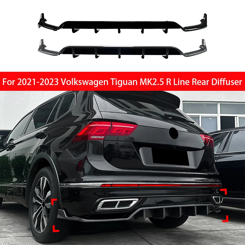 For 2021 2022 2023 Volkswagen VW Tiguan MK2.5 R Line Car Rear Bumper Diffuser Lip Spoiler Chin Automobiles Tuning Body kits