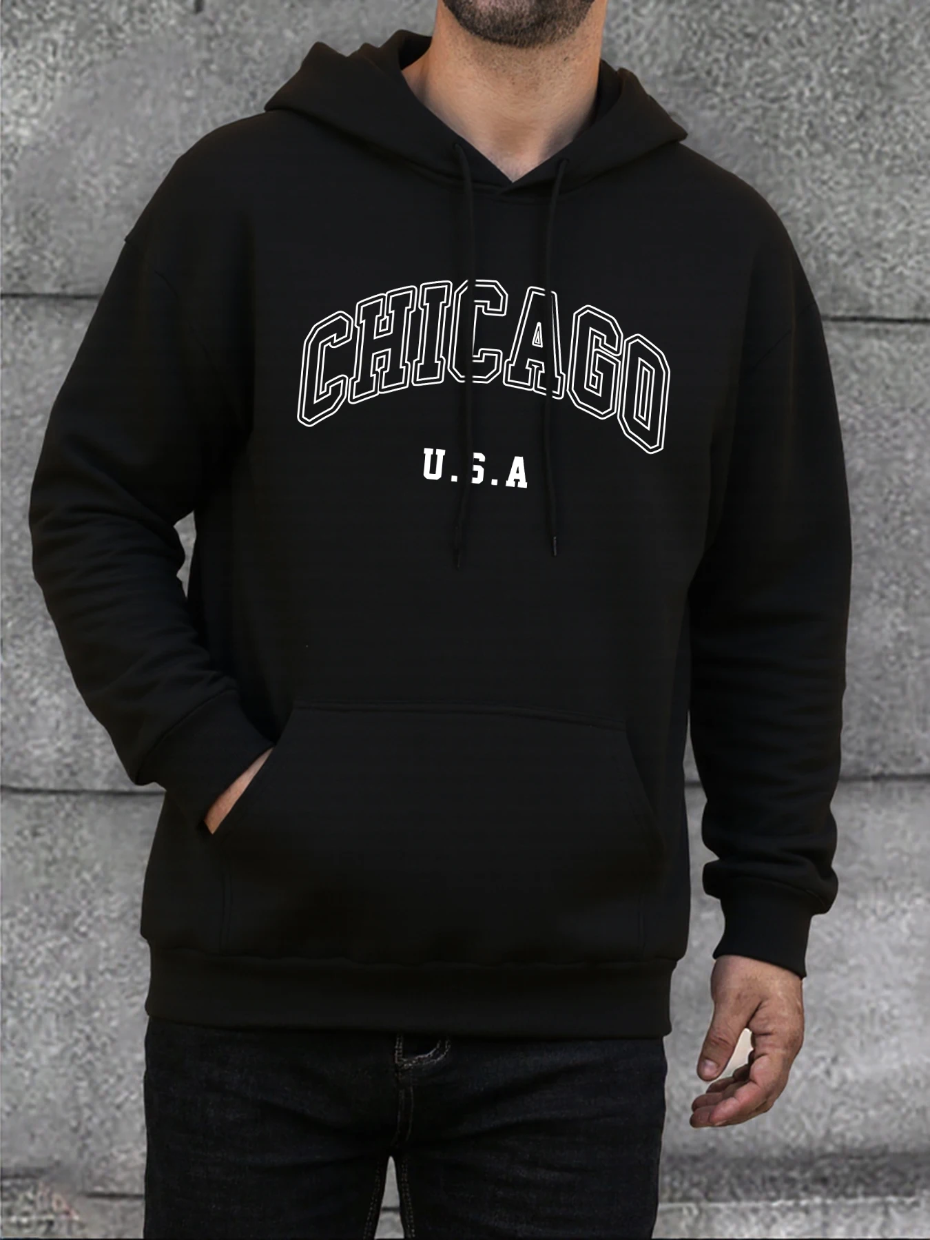 شيكاغو الولايات المتحدة الأمريكية رسالة مطبوعة رجل هوديي الشارع الهيب هوب البلوز الصوف ملابس كاجوال مريحة الخريف الملابس كبيرة الحجم #1