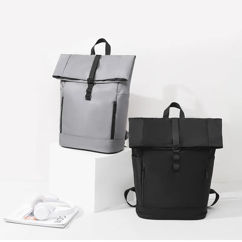 Men Roll-Top Backpack Business Casual Large Capacity Waterproof Travel School Bag Lightweight Anti-Scratch Daily Commuter Pack