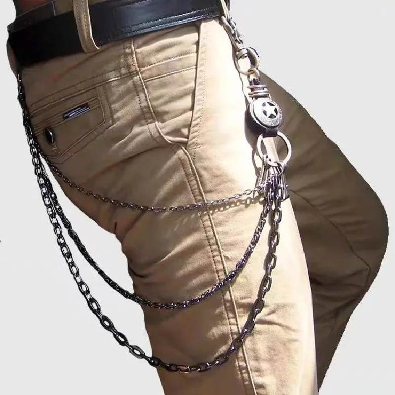 Man Five-pointed Star Biker Chain Pants Dermis Metal Secure Travel Wallet Heavy Duty Link Coil Gothic Rock Emo Accessories