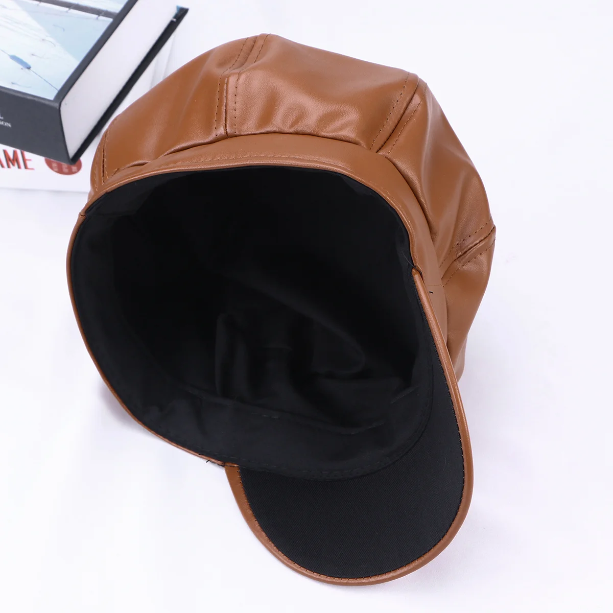 قبعة مثمنة كلاسيكية من البولي يوريثان باللون البني مقاس واحد تناسب معظم أزياء الشتاء والصيف للجنسين قبعة بيريه بلغت ذروتها #5