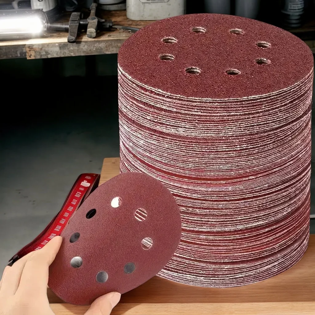

5-Inch 80 Grit Aluminum Oxide Sanding Discs - 8-Hole Hook & Loop Red Velvet for Metal/Wood Polishing (Air Grinder)
