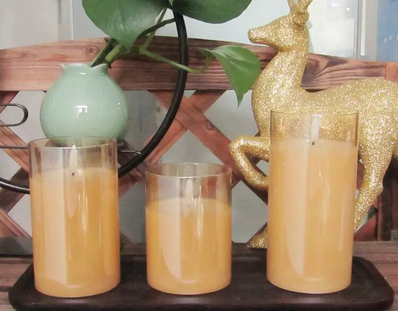 Remote controlled led Glass tube 3D Wick LED Paraffin Pillar Candles Light Home Wedding Party Table Lighting Decoration-Amber