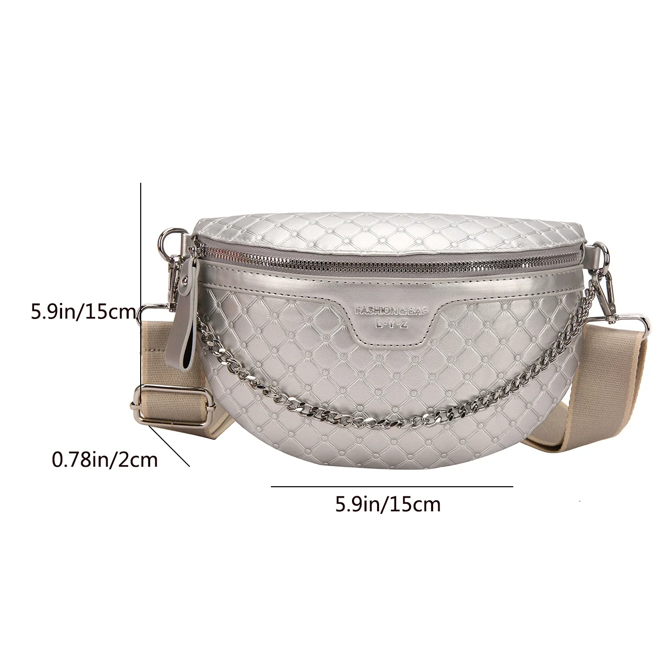 Plaid Waist Bag For Women Silver Pu Leather Handbag Crossbody Chest Bag Chain Waist Pack Versatile Anti theft Belt Bag Purse