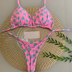 QINJOYER Bikini con stampa a cuore carino costumi da bagno brasiliani da donna 2 pezzi costume da bagno Bikini perizoma Sexy costumi da bagno estate abbigliamento da spiaggia