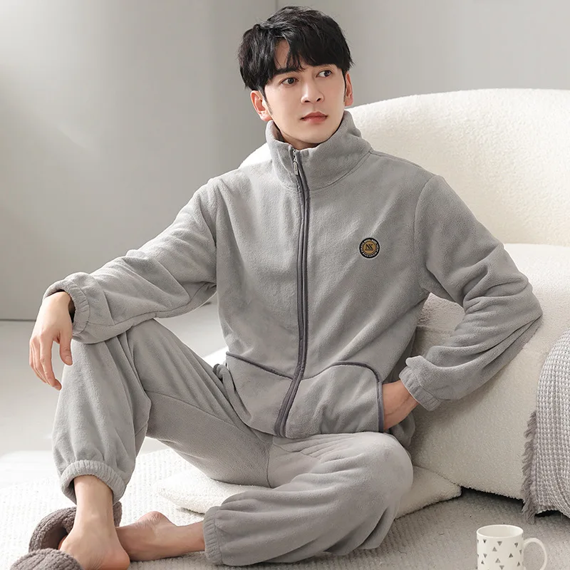 Autumn Winter Pyjamas Winter Coral Pile Extra Heavy Pile Men\'s Flannel Plus Size Casual Winter Home Wear Cosy Both Men Women