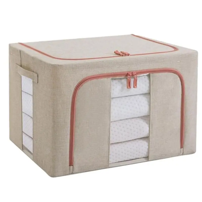 

A33R-Foldable Storage Box With Lid Collapsible Clothes Socks Sundries Organizer Cosmetics Beige