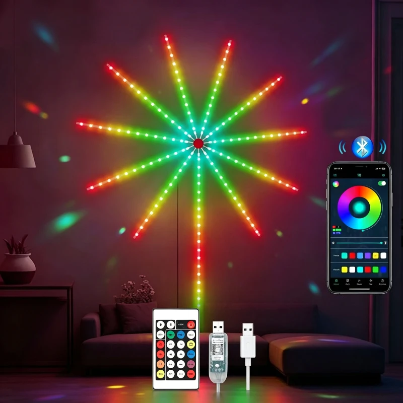 Outdoor Fireworks RGB IC Strip Light APP Music Sync Style Decorative Garden Ornament Lamp for Villa Park Landscape Decor
