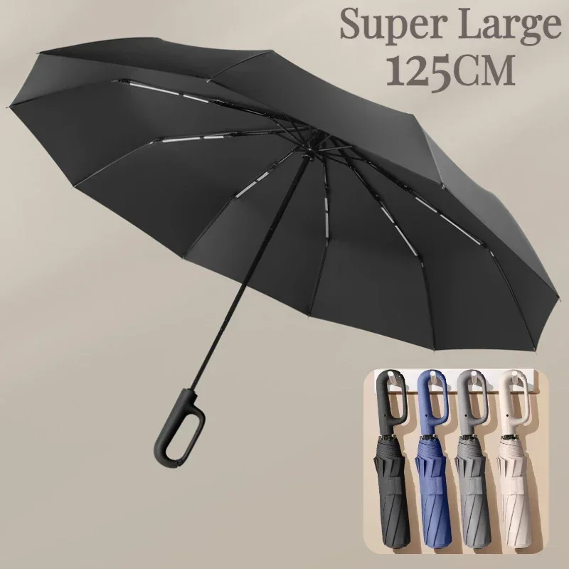 Windproof Strong Automatic Folding Men Umbrella, Large 125CM Reinforced Ring Buckle Handle 20 Bone Sunproof Big Rain Umbrellas