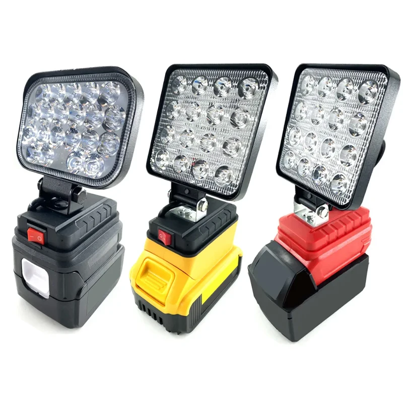 For Makita/Dewalt/Milwaukee 18V Li-ion Battery LED Work Light 3/4 Inch Flashlight Portable Emergency Flood Lamp Camping Lamp