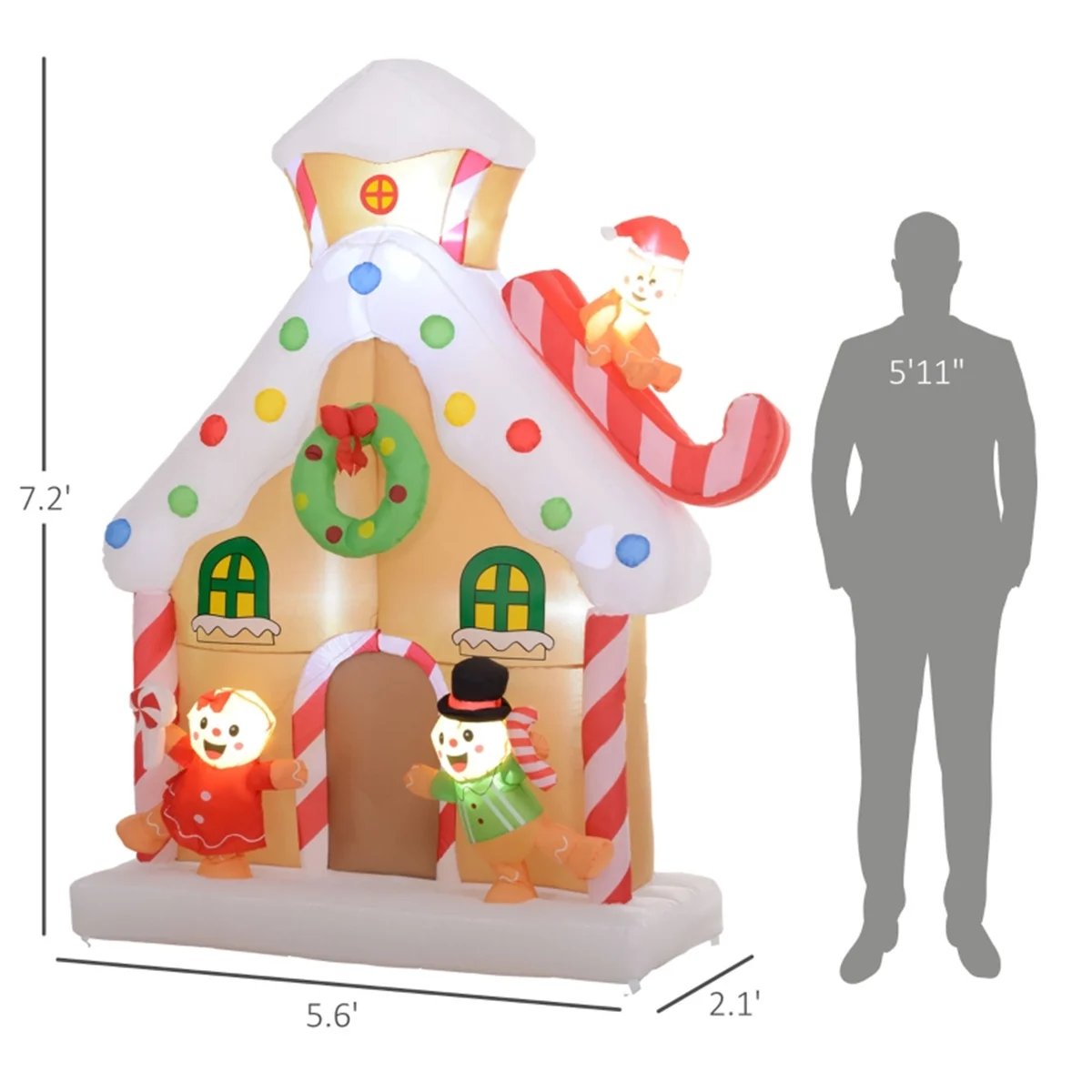 7FT Christmas Inflatable Gingerbread House with 3 Gingerbread Men, Built-in LED Lights, IP44 Waterproof Blow Up Yard Decoration, Indoor Outdoor Xmas Holiday Decor