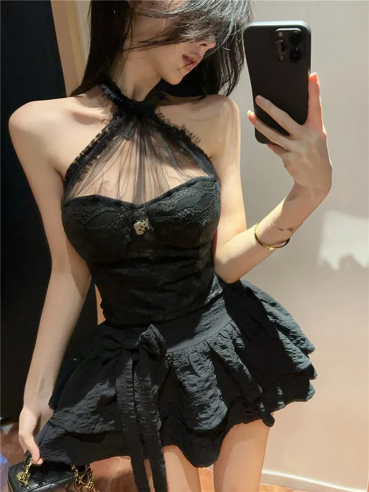 الفرنسية خمر المشمش الأسود قطعتين مجموعات الرسن بقماش شفاف الدانتيل قميص أعلى و كعكة صغيرة تنورة السراويل Hotsweet فتاة 2 قطع الدعاوى #4