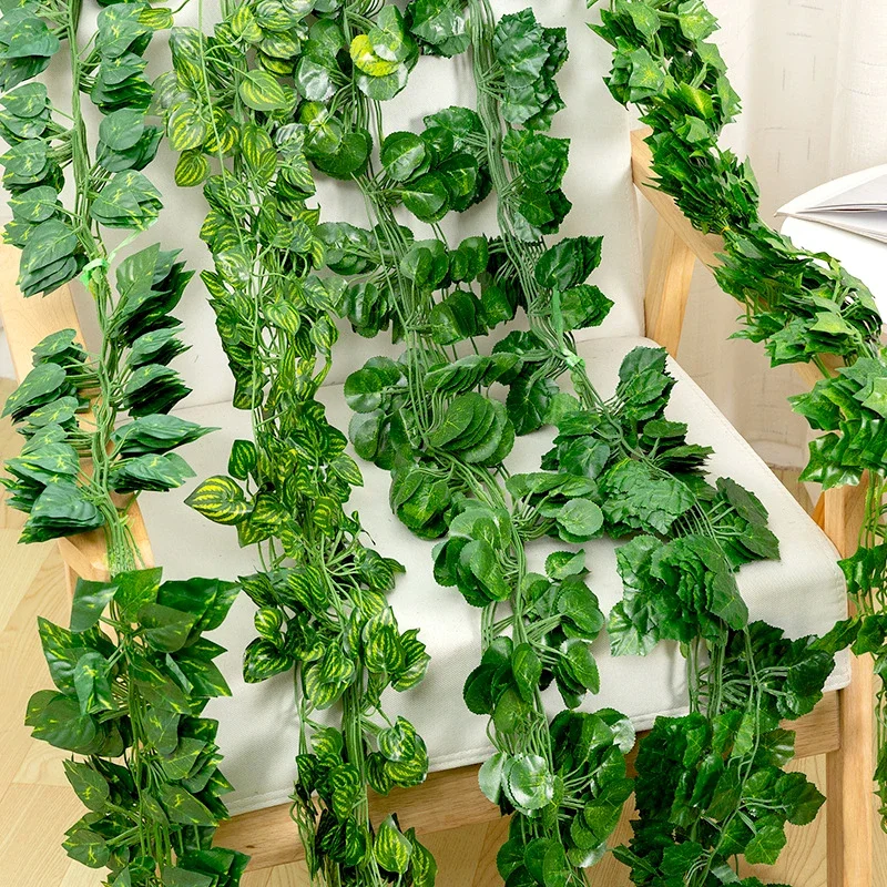 2M Artificial Plants Rattan Creeper Green Ivy Leaf Hanging Vine DIY Garland Foliage Fake Wreath Leaves Home Garden Wedding Decor