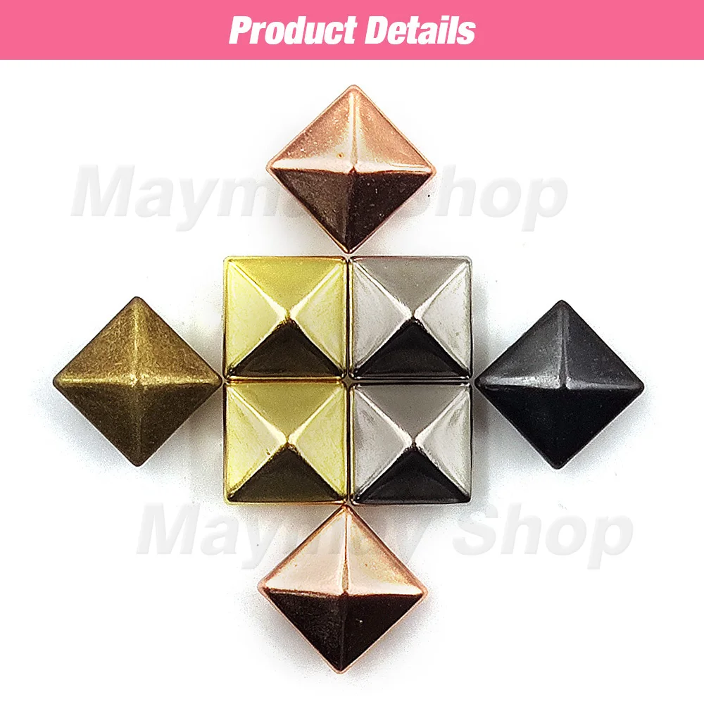 100 Stück 6–12 mm Metallnieten, quadratische Spike-Nieten, Pyramidennieten für Lederhandwerk/Kleidung/Schuhe/Taschen/Gürtel, Punk-DIY – Detail 1