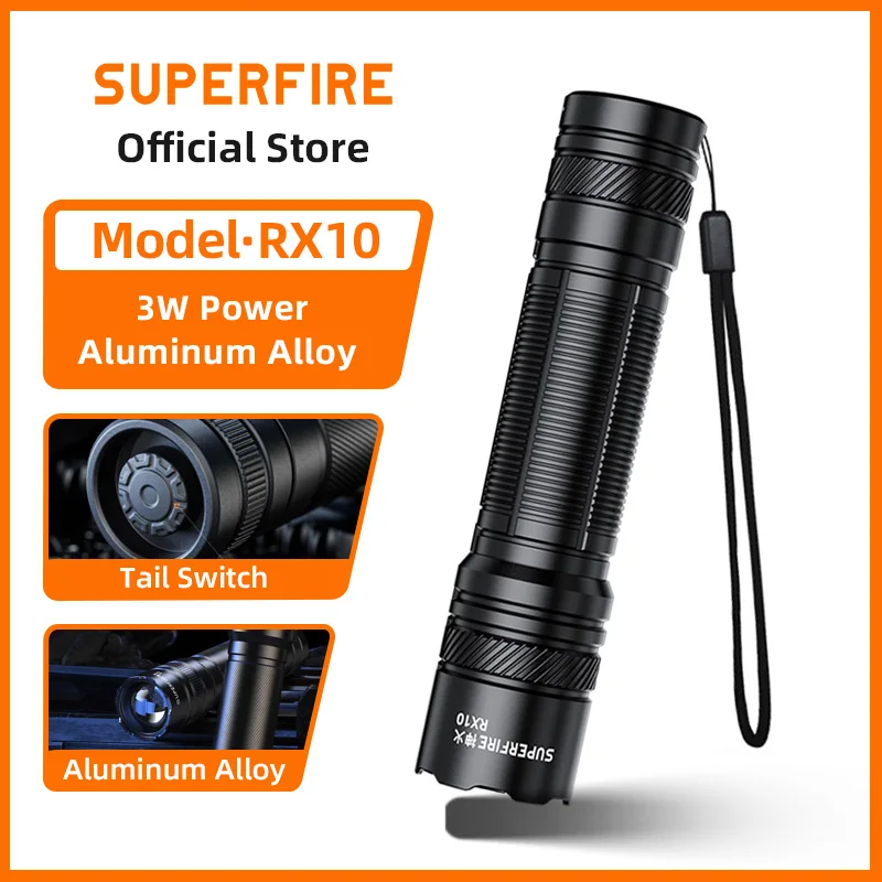 SUPERFIRE RX10 Mini LED Flashlight Powerful Torch Waterproof Zoomable Lanterna Use 18650 Battery for Camping Outdoor Emergency