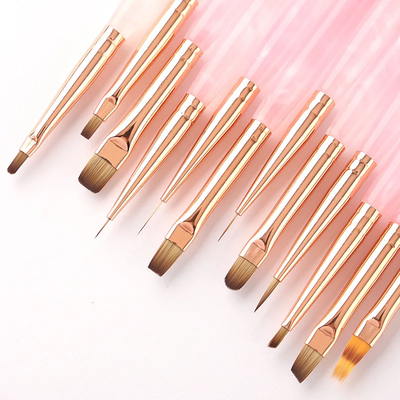 1/12PCS Nail Design Art Pen Pink Transparent Brush Painting Brush Uv Gel Extension Drawing Carving Pen Diy Manicure Tool