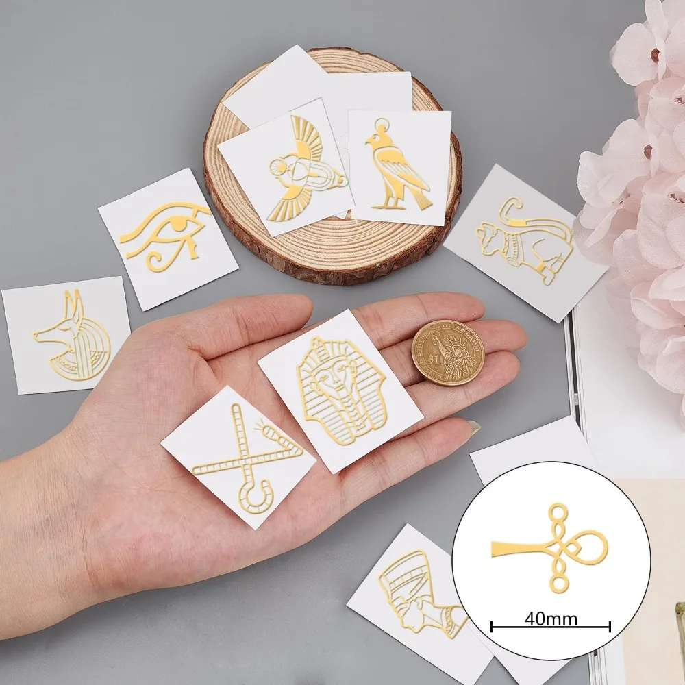 9 Pcs 1.6x1.6 Inch Sacred Geometry Stickers Egyptian Decals Stickers Pharaohs Gold Metal Sticker Metal Resin Scarab Sphinx
