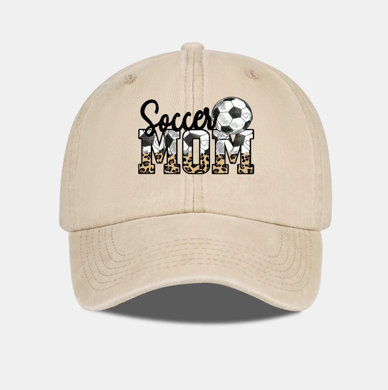 Leopard Print Soccer Mom Washed Baseball Cap, verstellbare Unisex-Mütze für den Fußballspieltag für Mütter – Detail 5
