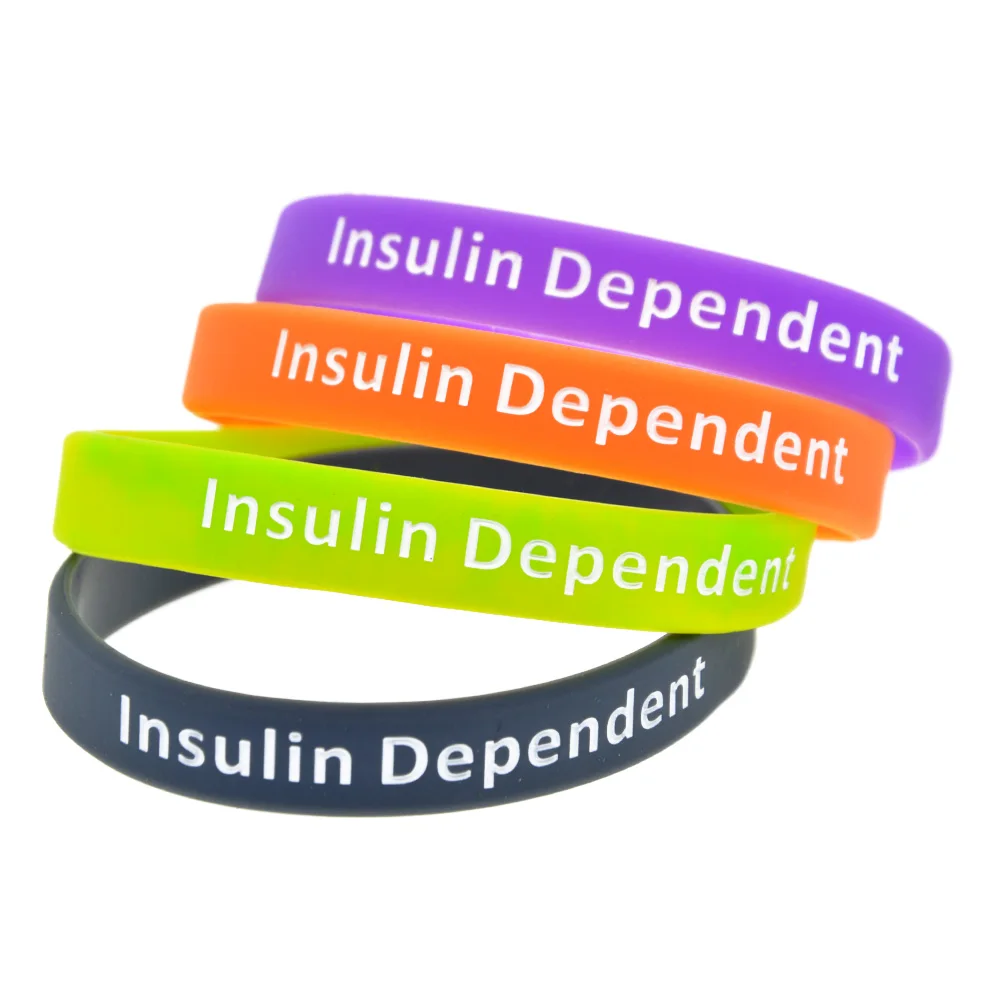 

50 шт. силиконовых браслетов для оповещения о диабете 1 типа (инсулиновая зависимость), медицинского класса, идентификационные резиновые браслеты