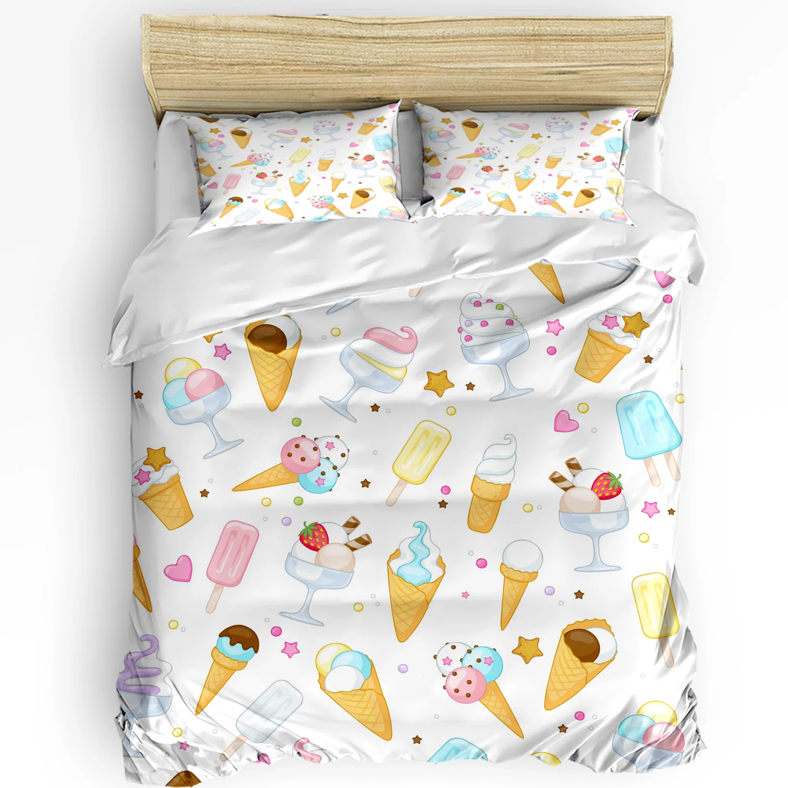 

Cartoon Food Ice Cream Cup Bedding Set 3pcs Boys Girls Duvet Cover Pillowcase Kids Adult Quilt Cover Double Bed Set Home Textile