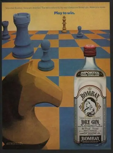 1982 BOMBAY Distilled London Dry Gin - CHESS - TO WIN - Tin Sign