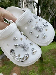 15pcs Detachable DIY Shoe Charms For Men & Women, Including Silver Multicolored Bear & Rhinestone Butterfly Shape With Chain Dec